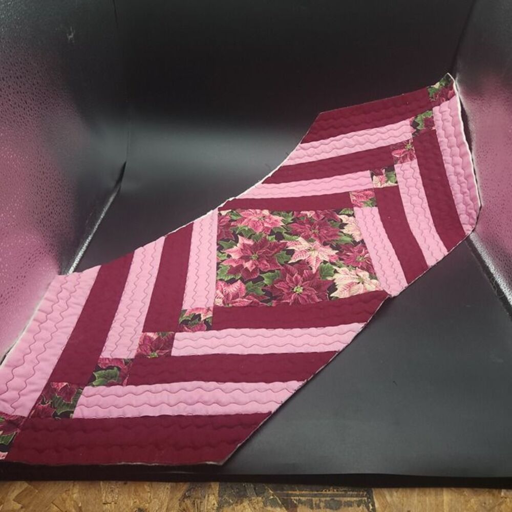 Vintage Quilted Table Runner Unfinished Red Pink 32" Long and 12" Wide